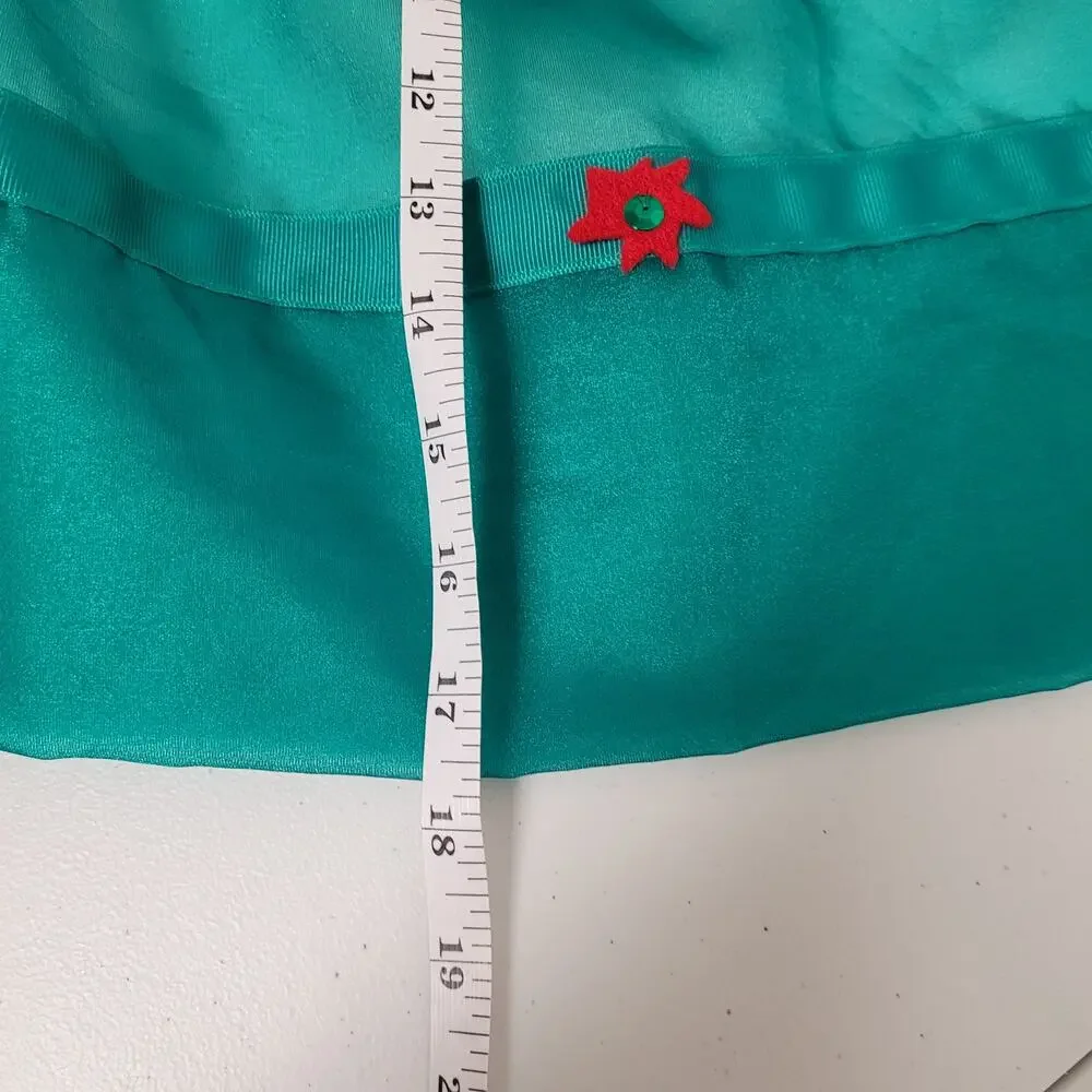 Green Holiday Waist Apron Christmas Half Apron Red Flower Trim Vintage Kitchen